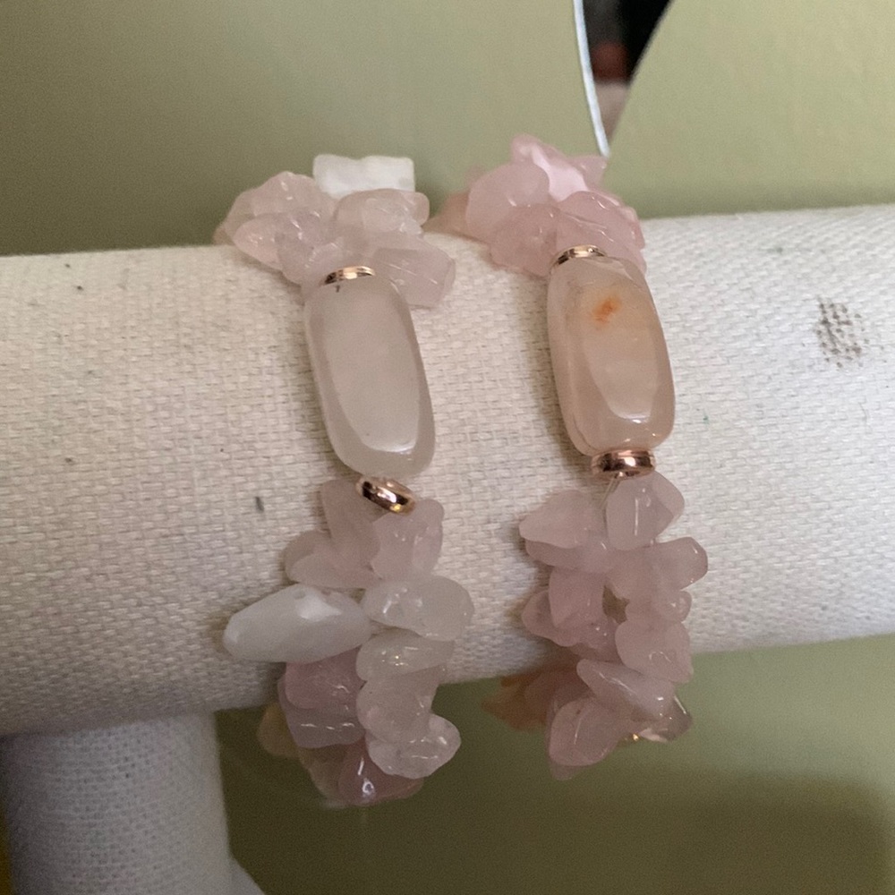 Rose Quartz Chip Double Bracelet | Handmade